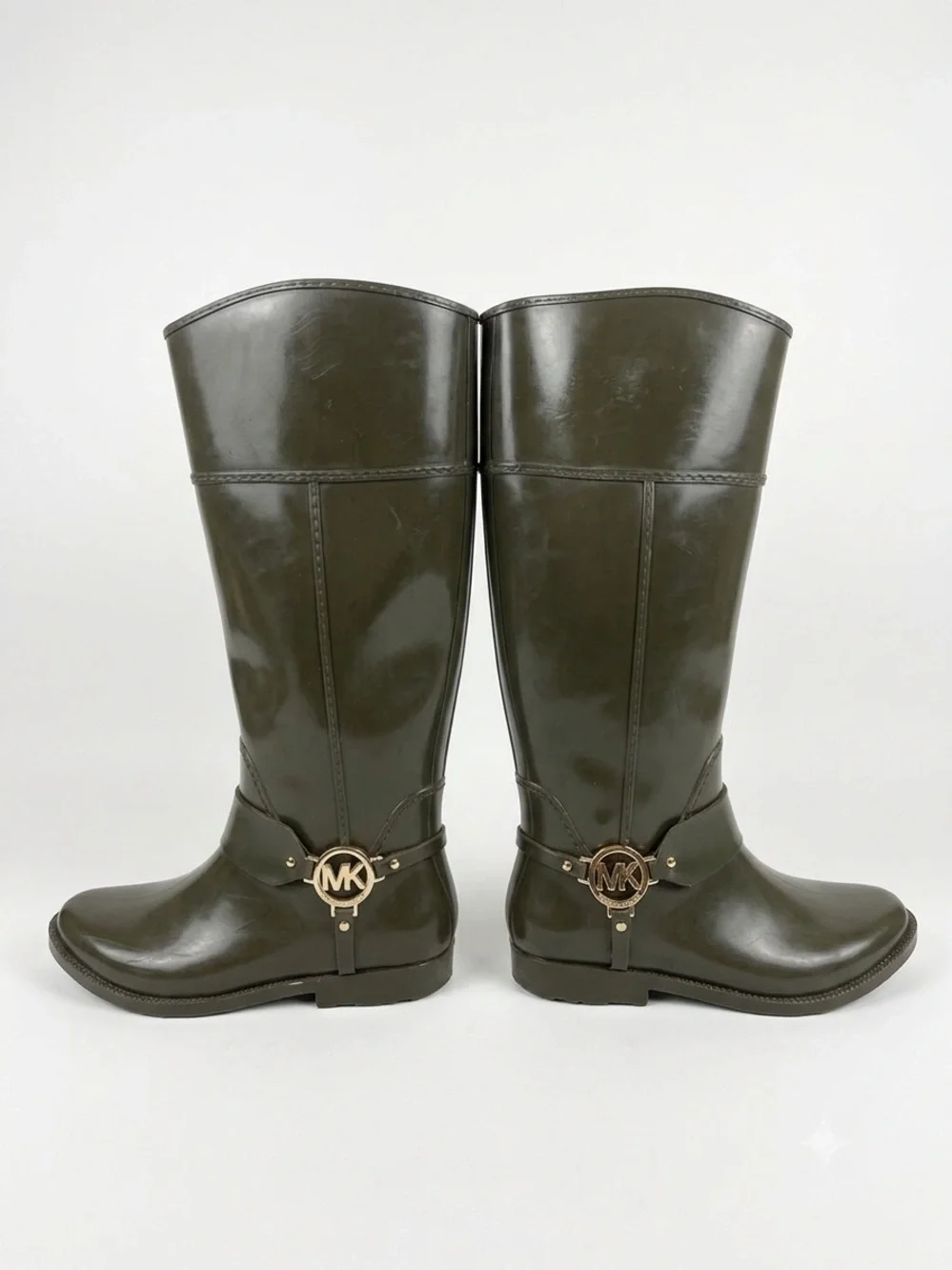 Michael Kors Olive Green/brown Rubber Rain Boots - Size 8